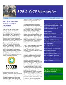 AOS & CICS Newsletter Fall 2014 Six-Year Southern Ocean Initiative Launched