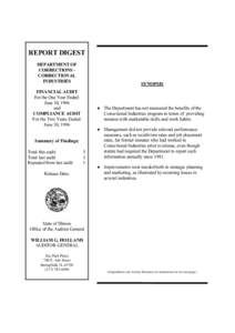 REPORT DIGEST DEPARTMENT OF CORRECTIONS CORRECTIONAL INDUSTRIES  SYNOPSIS