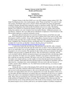 2013 Summer Literacy in the Park  1 Summer Literacy in the Park 2013 Results and Discussion