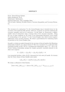 ABSTRACT ——————————————————————————————————————— Name: Dinesh Kumar Keshari Degree Registered: Ph.D. Department: Mathematics Research Supervis