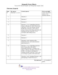 Jeopardy Score Sheets For use with ‘Outcome Jeopardy’ and ‘Rating Scale Jeopardy’ slides Outcomes Jeopardy Item #