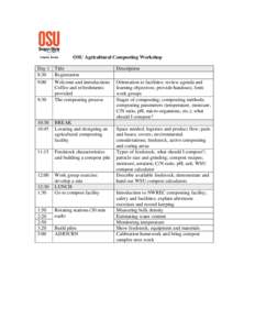 OSU Agricultural Composting Workshop Day 1 8:30 9:00  9:30