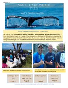August[removed]Sanctuary Whale Tales Maui ’ s Volunteer Newsletter