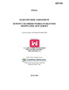 [removed]FINAL BASELINE RISK ASSESSMENT DUPONT CHAMBERS WORKS FUSRAP SITE DEEPWATER, NEW JERSEY