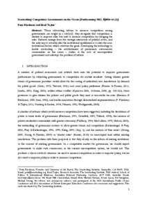 Seasteading: Competitive Governments on the Ocean [Forthcoming 2012, Kyklos[removed]Patri Friedman and Brad Taylor * Abstract: Those advocating reform to increase competition among governments are caught in a catch-22: t