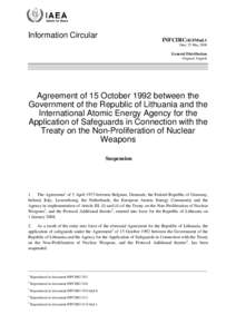 INFCIRC/413/Mod.1 - Agreement of 15 October 1992 between the Government of the Republic of Lithuania and the International Atomic Energy Agency for the Application of Safeguards in Connection with the Treaty on the Non-P