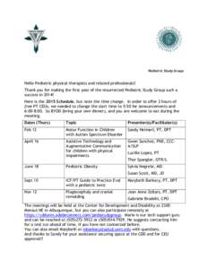 Pediatric Study Group 2015 Schedule