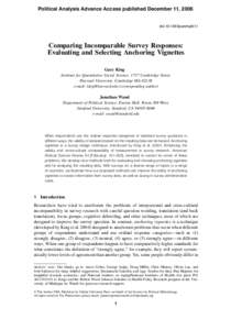 Political Analysis Advance Access published December 11, 2006  doi:[removed]pan/mpl011 Comparing Incomparable Survey Responses: Evaluating and Selecting Anchoring Vignettes