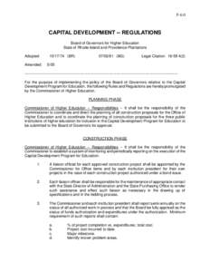 F-6.0  CAPITAL DEVELOPMENT -- REGULATIONS Board of Governors for Higher Education State of Rhode Island and Providence Plantations Adopted: