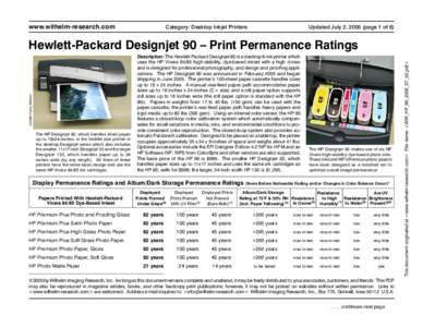 www.wilhelm-research.com  Category: Desktop Inkjet Printers Updated July 2, 2005 (page 1 of 6)