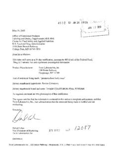 May 30,2003 Office of Nutritional Products Labeling and Dietary Supplements (HFS[removed]Center for Food Safety and Applied Nutrition U.S. Food and Drug Administration 5100 Paint Branch Parkway