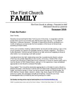 The First Church  FAMILY The First Church in Albany · Founded in 1642 Reformed Church in America