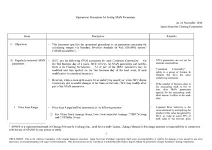 Operational Procedures for Setting SPAN Parameters As of November 2014 Japan Securities Clearing Corporation Items I.