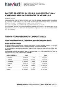 Société anonyme au capital de € Siège social : 9 square MonceyPARISRCS PARIS RAPPORT DE GESTION DU CONSEIL D’ADMINISTRATION A L’ASSEMBLEE GENERALE ORDINAIRE DU 10 MAI 2016