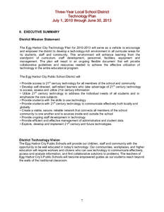 Three-Year Local School District Technology Plan July 1, 2010 through June 30, 2013 II. EXECUTIVE SUMMARY District Mission Statement The Egg Harbor City Technology Plan for[removed]will serve as a vehicle to encourage