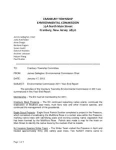 CRANBURY TOWNSHIP ENVIRONMENTAL COMMISSION 23A North Main Street Cranbury, New Jersey[removed]James Gallagher, Chair John Reinfelder