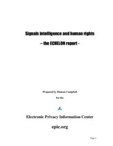 Signals intelligence and human rights – the ECHELON report - Prepared by Duncan Campbell for the