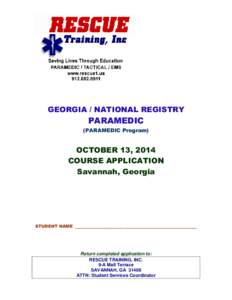 GEORGIA / NATIONAL REGISTRY  PARAMEDIC (PARAMEDIC Program)  OCTOBER 13, 2014