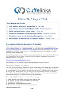 Edition 74, 8 August 2014 This Week’s Top Articles  Free booklet, William J. Bernstein’s ‘If You Can’