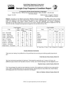 United States Department of Agriculture National Agricultural Statistics Service Georgia Crop Progress & Condition Report In Cooperation with the Georgia Department of Agriculture Georgia Field Office · 355 East Hancock