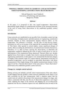 POSTER PAPER SESSION  THERMAL OBSERVATIONS IN GEODETIC LINEAR NETWORKS FOR ENGINEERING CONSTRUCTIONS MEASUREMENTS Edward Kujawski, Jacek Sztubecki University of Technology and Agriculture