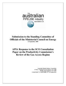 Productivity Commission / Competition and Consumer Act / Australian Pipeline Industry Association / Australia / Oceania / Construction / Development / Infrastructure