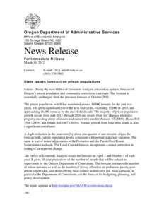 Oregon Department of Administrative Services Office of Economic Analysis 155 Cottage Street NE, U20 Salem, Oregon[removed]