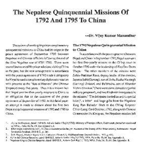 The Nepalese Quinquennial Missions Of 1792 And 1795 To China