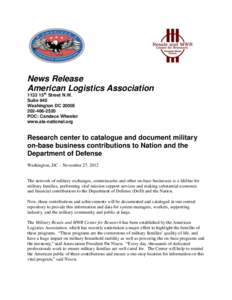 News Release American Logistics Association 1133 15th Street N.W. Suite 640 Washington DC2520