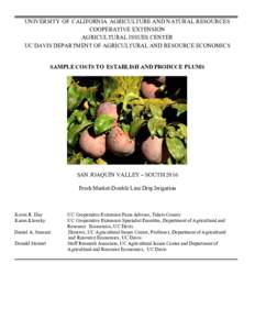 Sample Costs to Establish and Produce Plums, San Joaquin Valley South, 2016