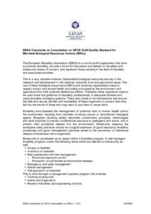 Consultation on OECD Draft Quality Standard for Microbial Biological Resources Centres (BRCs)