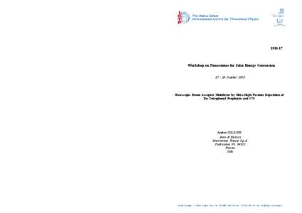 Workshop on Nanoscience for Solar Energy ConversionOctoberMesoscopic Donor-Acceptor Multilayer by Ultra-High-Vacuum Deposition of