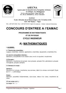 ASECNA Agence pour la Sécurité de la Navigation Aérienne en Afrique et à MadagascarAvenue Jean Jaurès –Dakar .BP 3144 Tél : Fax : 