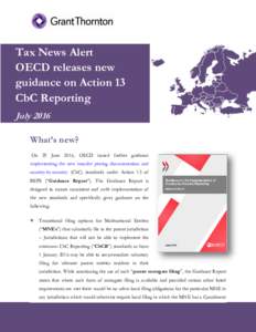 Tax News Alert OECD releases new guidance on Action 13 CbC Reporting July 2016 What’s new?