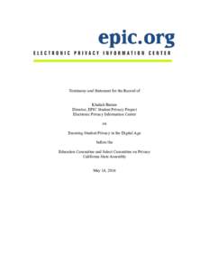 Testimony and Statement for the Record of Khaliah Barnes Director, EPIC Student Privacy Project Electronic Privacy Information Center on Ensuring Student Privacy in the Digital Age