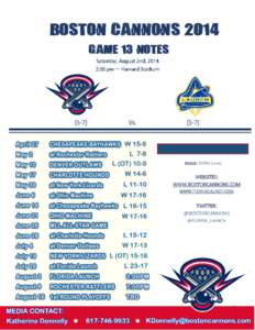 Boston Cannons 2014 Game 13 NOTES[removed]Vs.