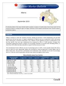 Labour Market Bulletin Alberta September 2013 The Monthly Edition of the Labour Market Bulletin provides an analysis of monthly Labour Force Survey results for the province of Alberta, including the regions of Calgary, E