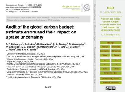 This discussion paper is/has been under review for the journal Biogeosciences (BG). Please refer to the corresponding final paper in BG if available. Discussion Paper  Biogeosciences Discuss., 11, 14929–14979, 2014