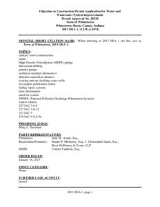 Objection to Construction Permit Application for Water and Wastewater System Improvements Permit Approval No[removed]Town of Whitestown Whitestown, Boone County, Indiana 2013 OEA 1, (12-W-J-4574)