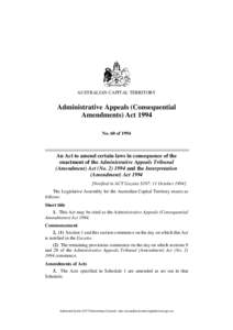 AUSTRALIAN CAPITAL TERRITORY  Administrative Appeals (Consequential Amendments) Act 1994 No. 60 of 1994