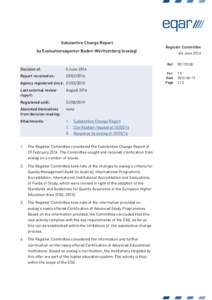 Substantive Change Report by Evaluationsagentur Baden-Württemberg (evalag) Decision of:  5 June 2016