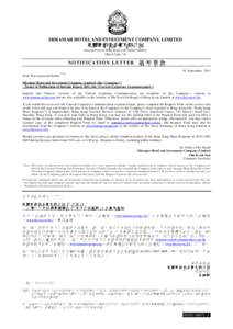 MIRAMAR HOTEL AND INVESTMENT COMPANY, LIMITED  美麗華酒店企業有限公司 (Incorporated in Hong Kong with limited liability) (Stock Code: 71)