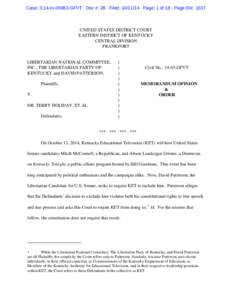 Case: 3:14-cv[removed]GFVT Doc #: 28 Filed: [removed]Page: 1 of 18 - Page ID#: 1037  UNITED STATES DISTRICT COURT EASTERN DISTRICT OF KENTUCKY CENTRAL DIVISION FRANKFORT