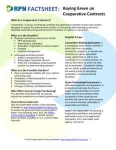 FACTSHEET:   What are Cooperative Contracts?  Buying Green on  Cooperative Contracts