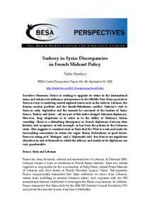 Sarkozy in Syria: Discrepancies in French Mideast Policy Tsilla Hershco