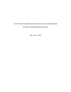 CITY OF PORT WASHINGTON REVOLVING LOAN FUND PROGRAM