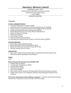 Sanctuary Advisory Council Wednesday, April 3, 2013 National Marine Sanctuary of American Samoa Tauese P.F. Sunia Ocean Center 1:30-3:30PM APPROVED MINUTES