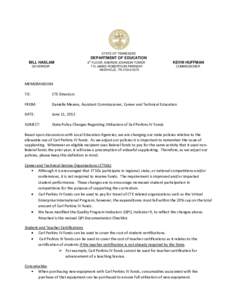 STATE OF TENNESSEE  DEPARTMENT OF EDUCATION BILL HASLAM GOVERNOR