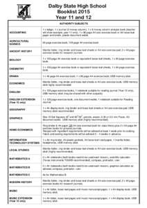 Dalby State High School Booklist 2015 Year 11 and 12 AUTHORITY SUBJECTS  ACCOUNTING