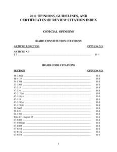 2011 Opinions, Guidelines and Certificates of Review Citation Index